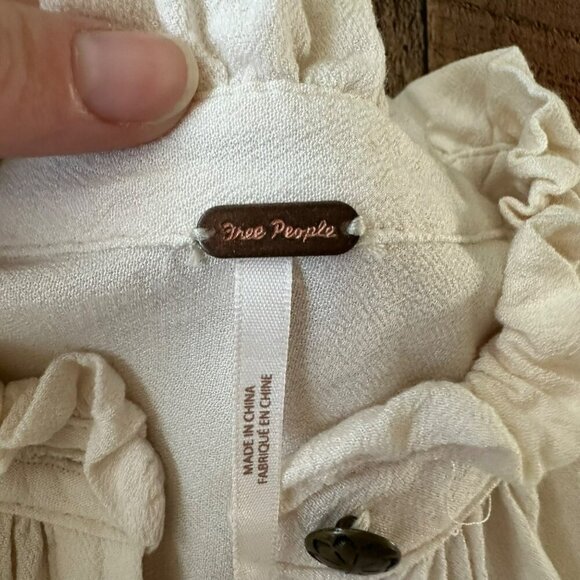 Free People Lieutenant Shirt Dress Button-Up Long Ruching Sleeve Frill Collar - Picture 7 of 11